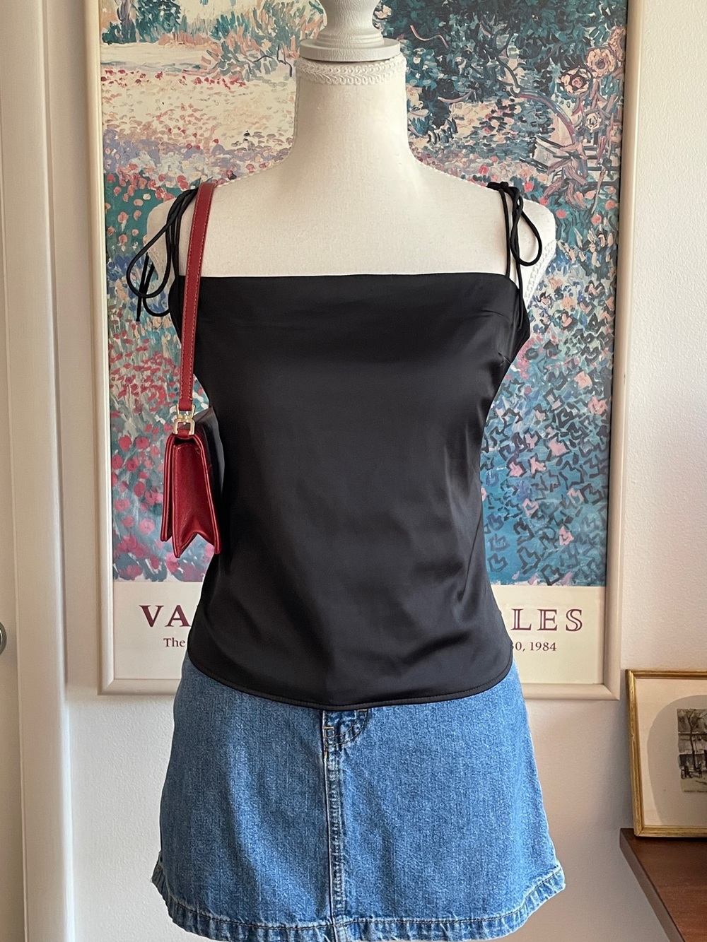 Abercrombie & Fitch Black Satin Tank Top M Tie Shoulder Ruched Cropped Going Out